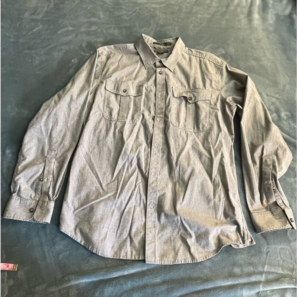 Eddie Bauer Mens Button Up Shirt Large L Gray Classic Fit Cotton Top